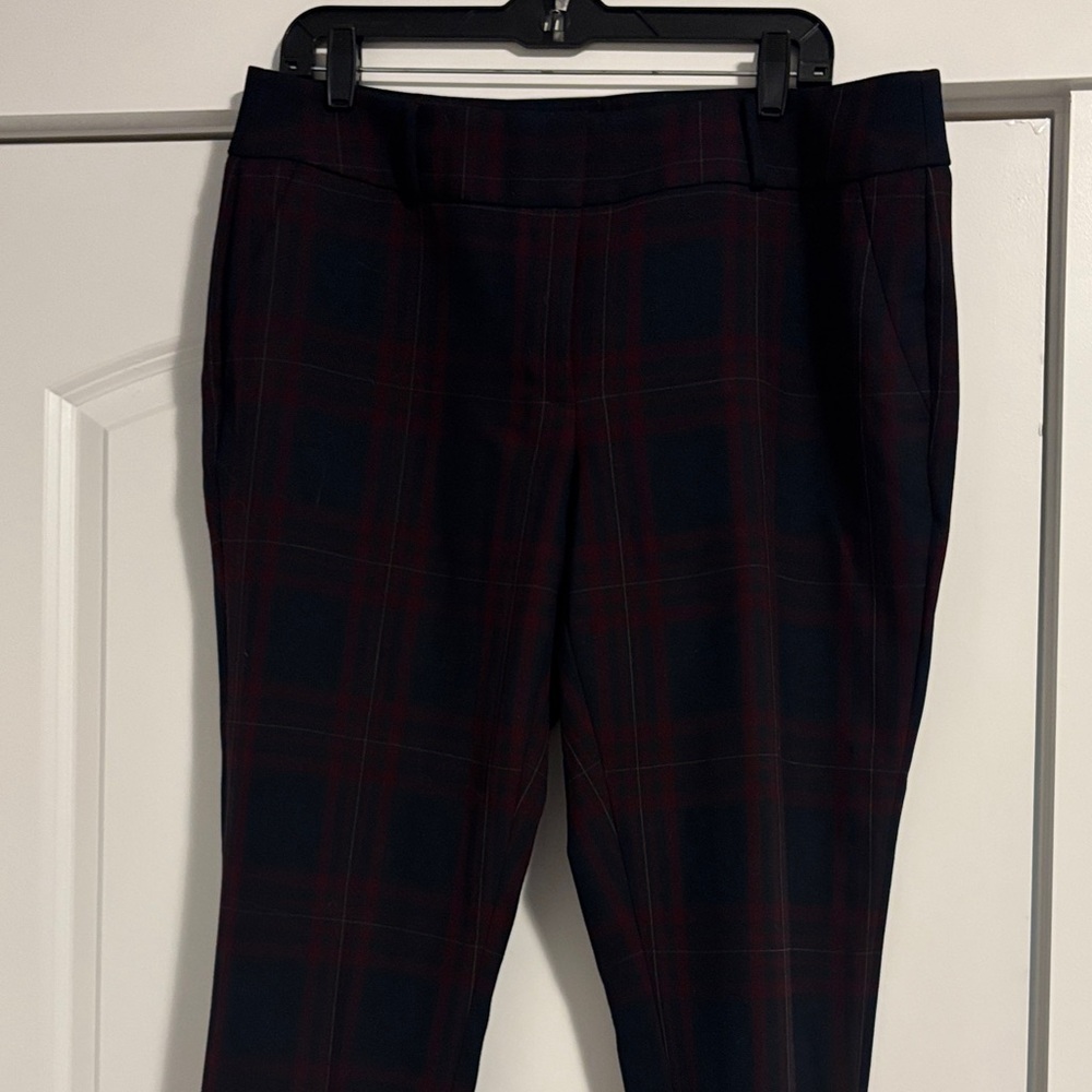 Ann Taylor Loft Plaid Pants in Navy and Burgundy Julie Skinny